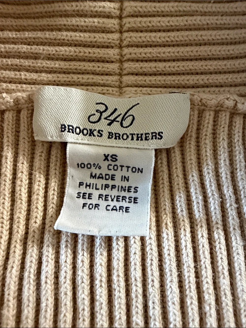 346 Brooks Brothers Ribbed Open-Front Cardigan in Light Beige 100% Cotton XS